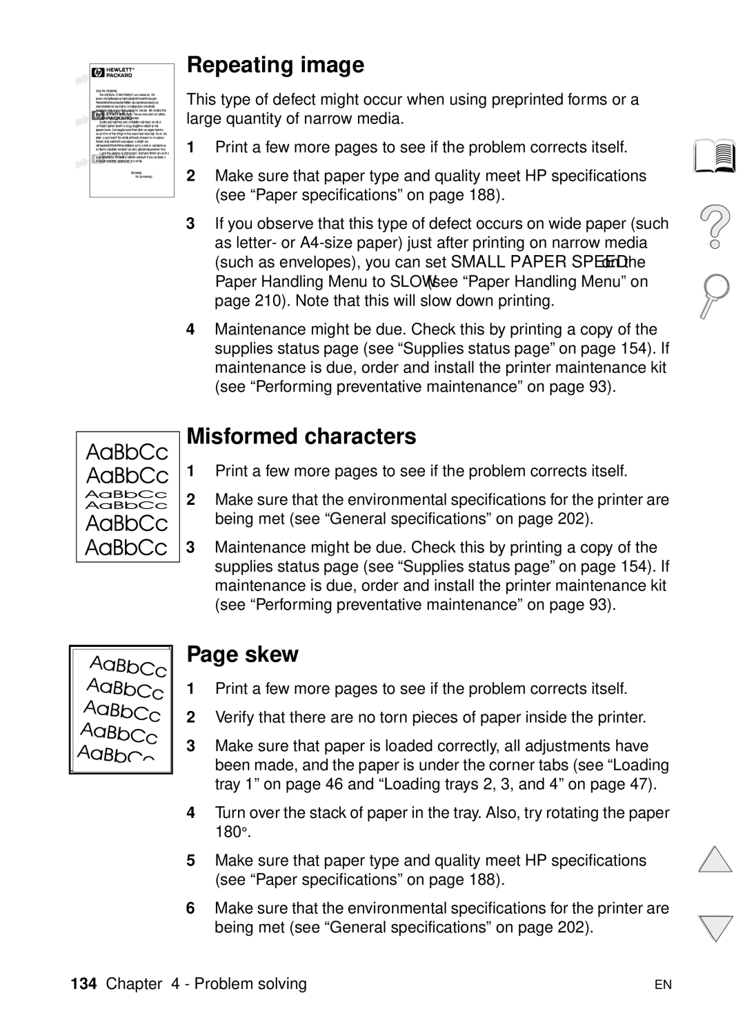 HP 4100TN, 4100N manual Repeating image, Misformed characters, Skew 