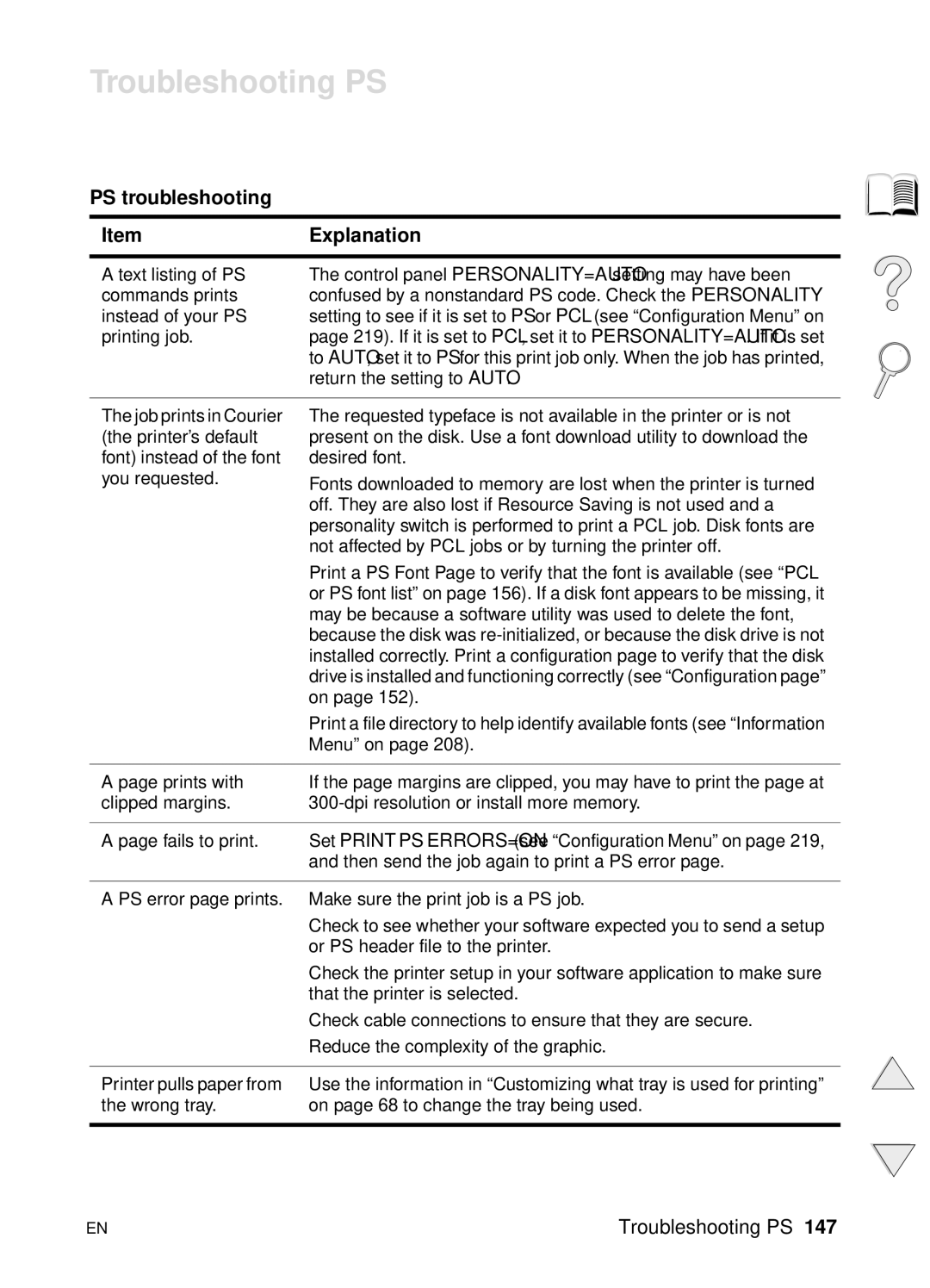 HP 4100N, 4100TN manual Troubleshooting PS, PS troubleshooting ItemExplanation 