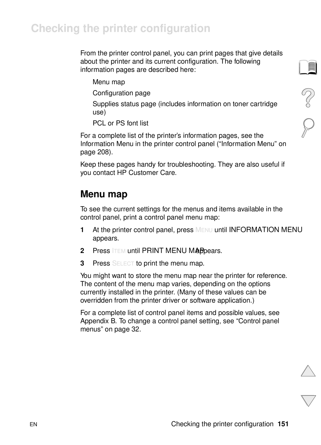 HP 4100N, 4100TN manual Checking the printer configuration, Menu map 