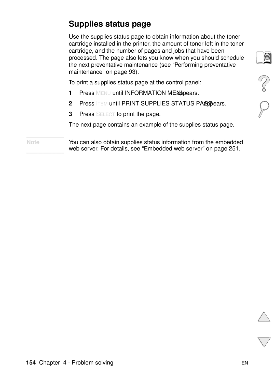 HP 4100TN, 4100N manual Supplies status 