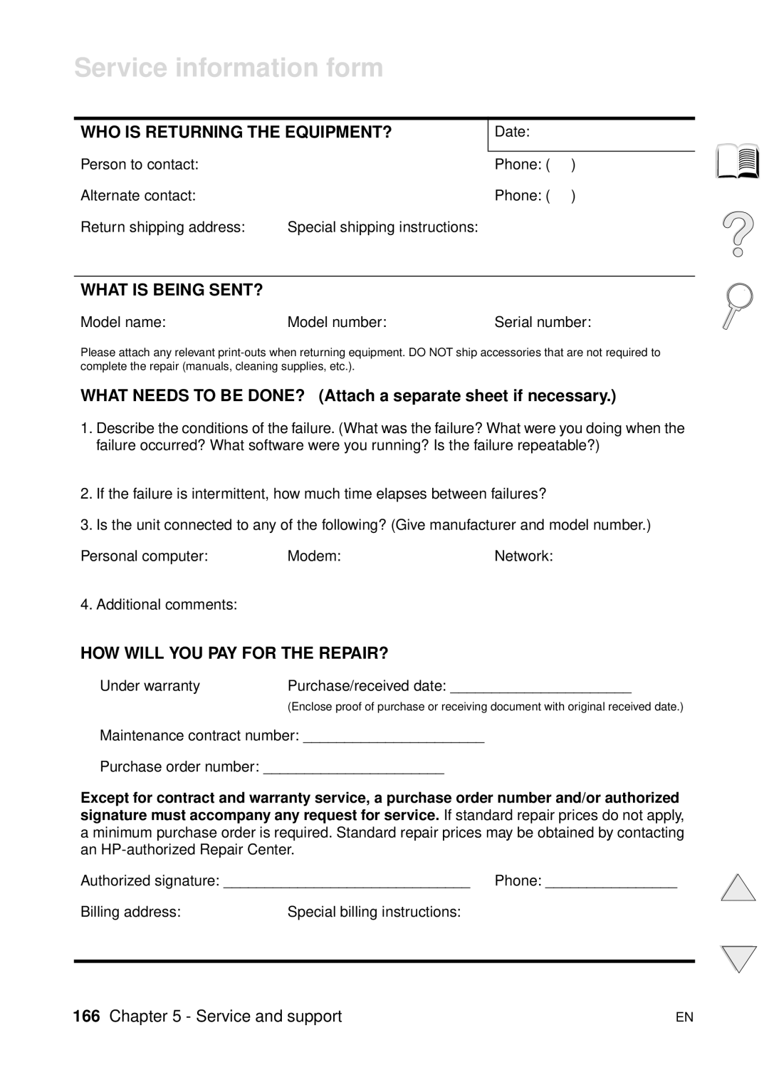 HP 4100TN, 4100N manual Service information form, What Needs to be DONE? Attach a separate sheet if necessary 