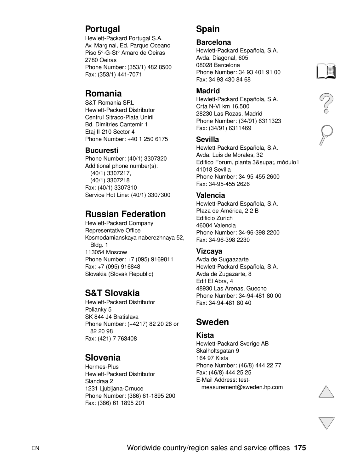 HP 4100N, 4100TN manual Portugal, Romania, Russian Federation, Slovakia, Slovenia, Spain, Sweden 