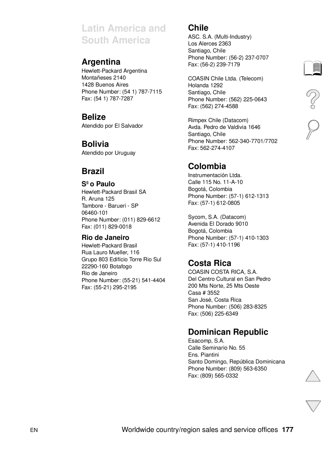 HP 4100N, 4100TN manual Argentina, Belize, Bolivia, Brazil, Chile, Colombia, Costa Rica, Dominican Republic 