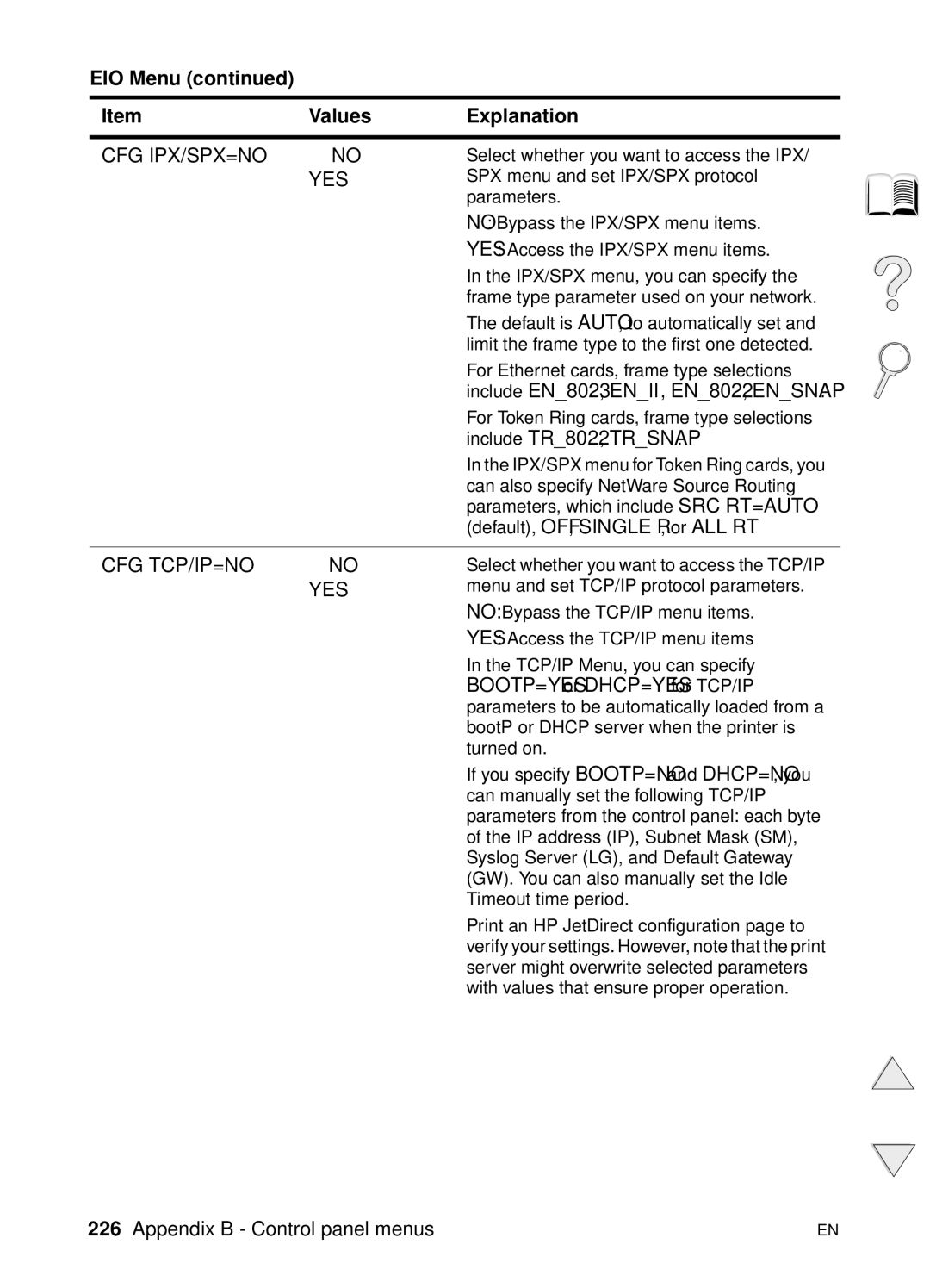 HP 4100TN, 4100N manual Cfg Ipx/Spx=No, Cfg Tcp/Ip=No 