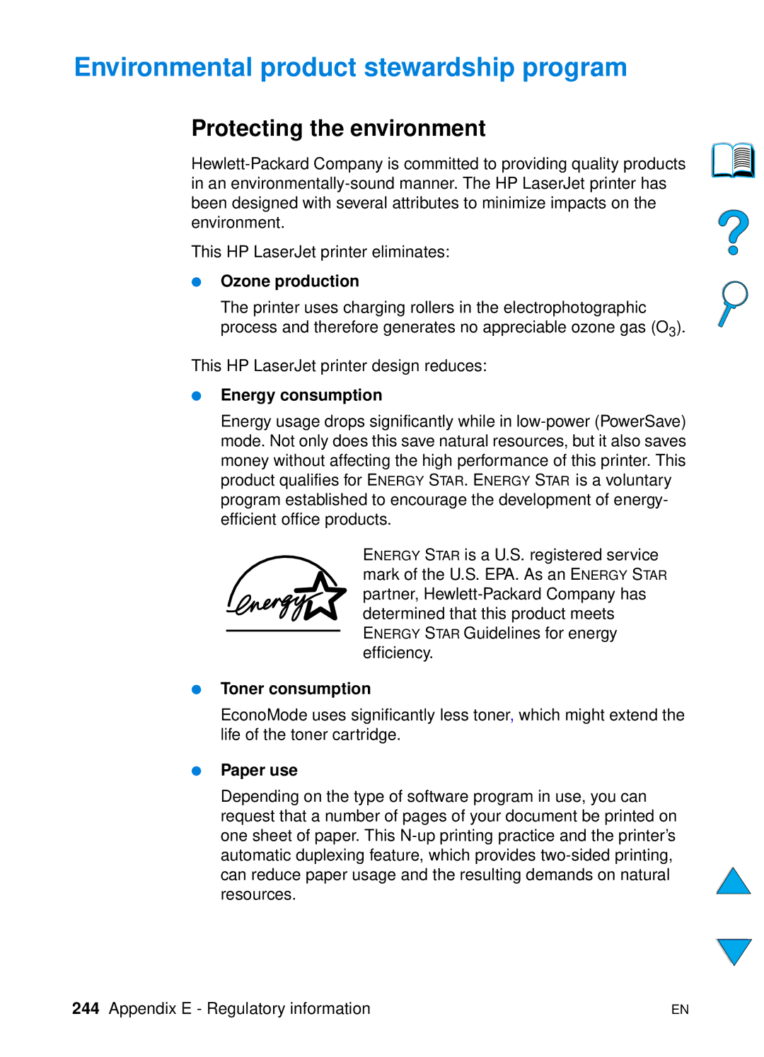 HP 4100TN, 4100N manual Environmental product stewardship program, Protecting the environment 