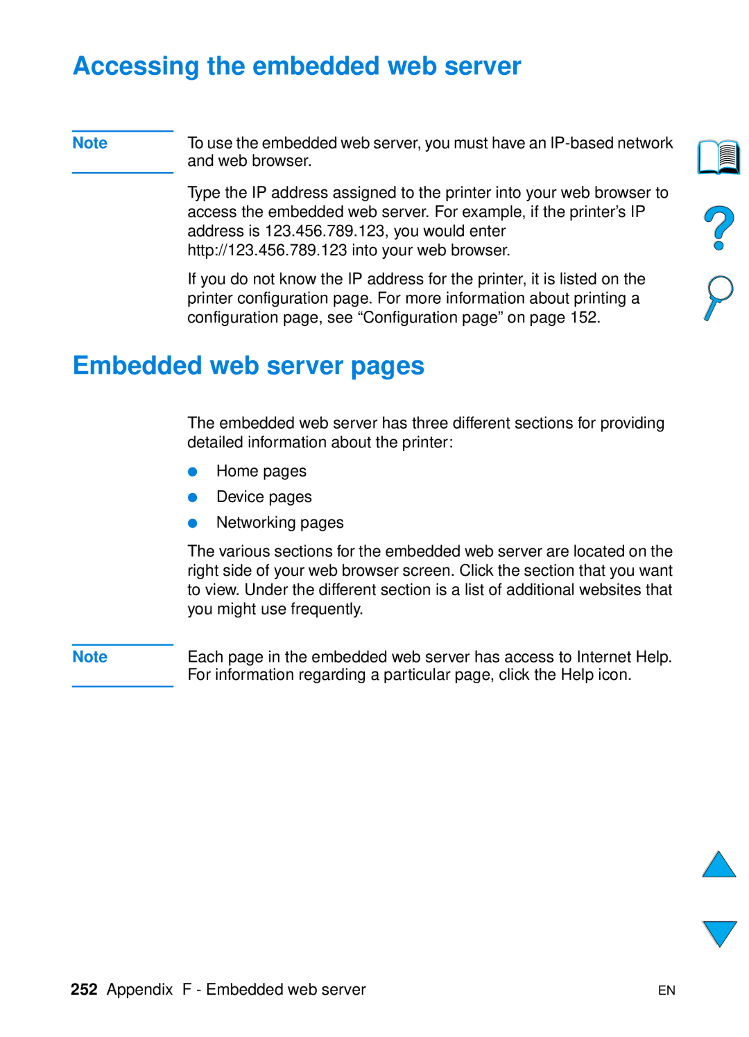 HP 4100TN, 4100N manual Accessing the embedded web server, Embedded web server pages 