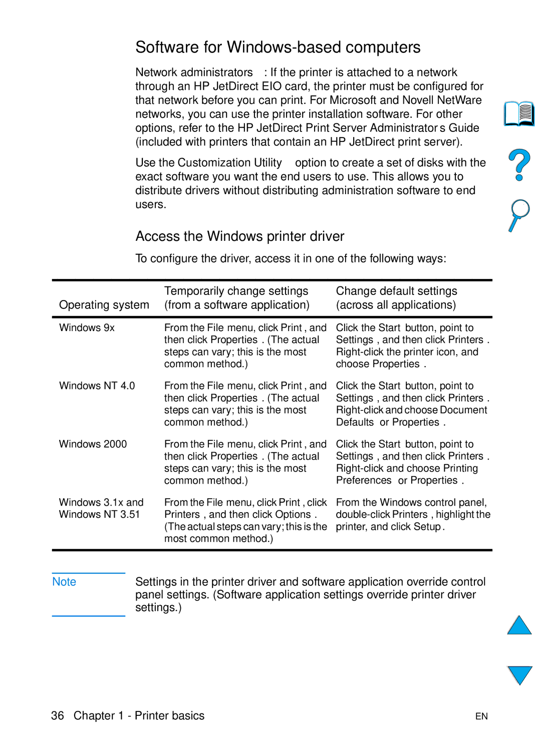 HP 4100TN, 4100N manual Software for Windows-based computers, Access the Windows printer driver 