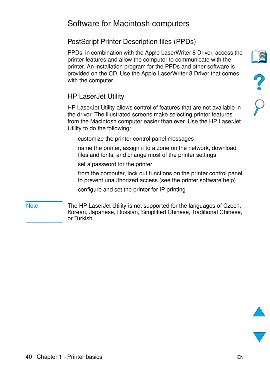 HP 4100TN, 4100N manual Software for Macintosh computers, PostScript Printer Description files PPDs, HP LaserJet Utility 