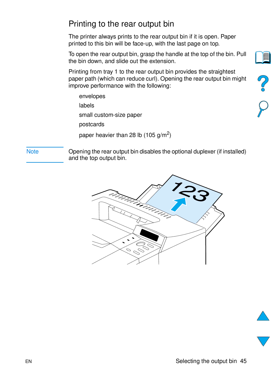 HP 4100N, 4100TN manual Printing to the rear output bin 