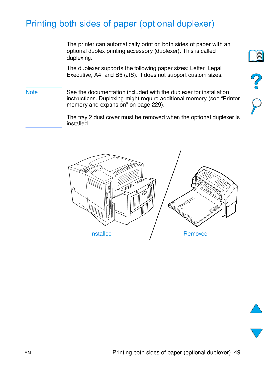 HP 4100N, 4100TN manual Printing both sides of paper optional duplexer 