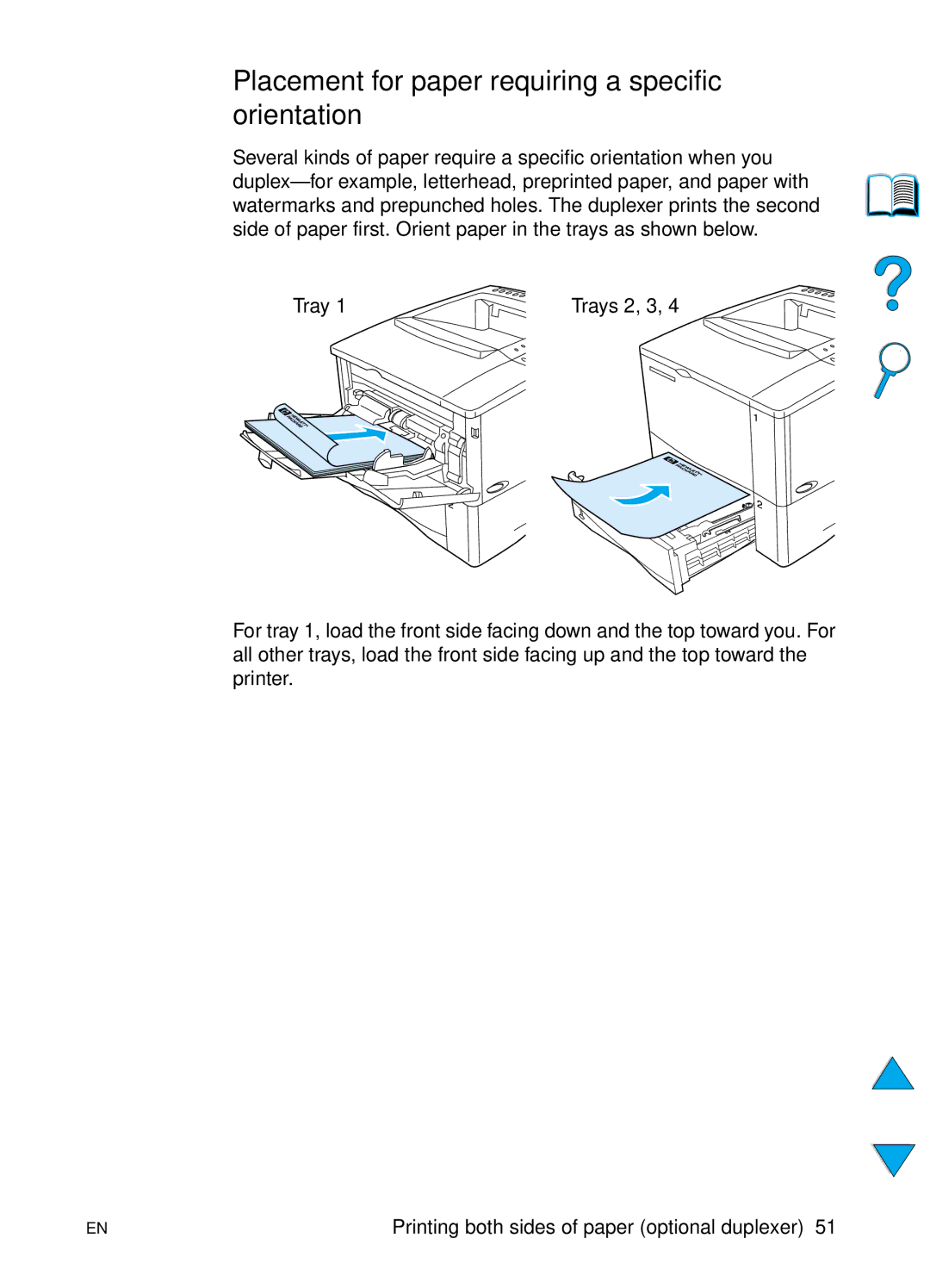 HP 4100N, 4100TN manual Placement for paper requiring a specific orientation, Tray 