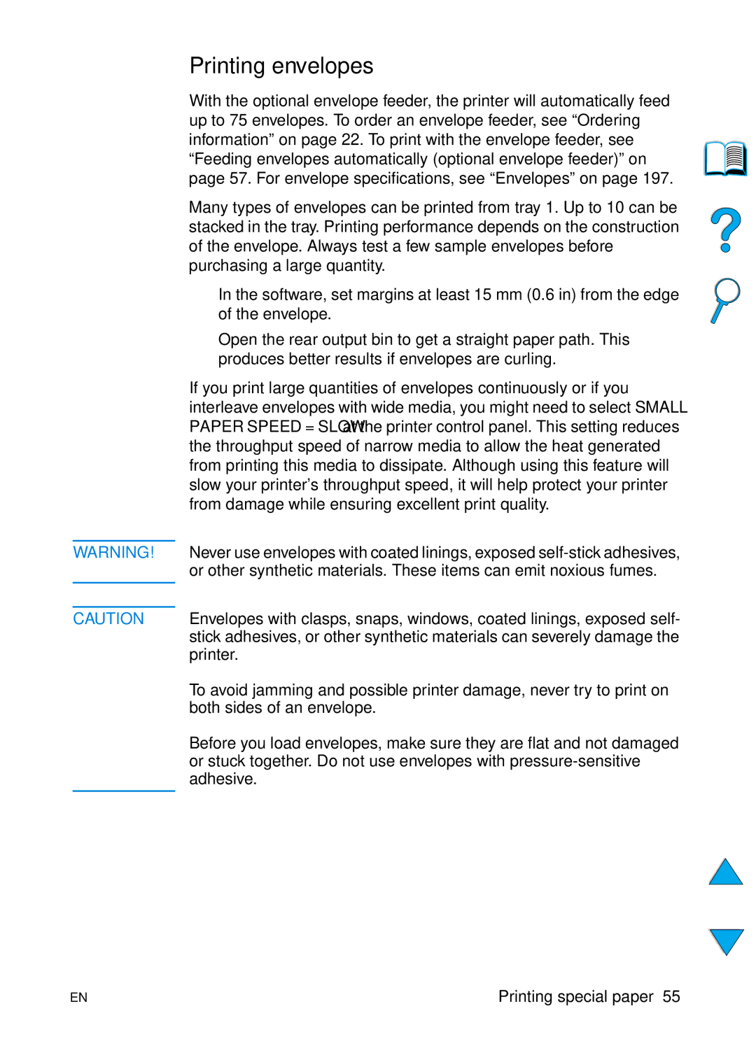 HP 4100N, 4100TN manual Printing envelopes 