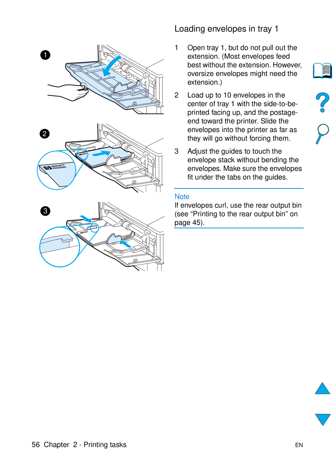 HP 4100TN, 4100N manual Loading envelopes in tray 