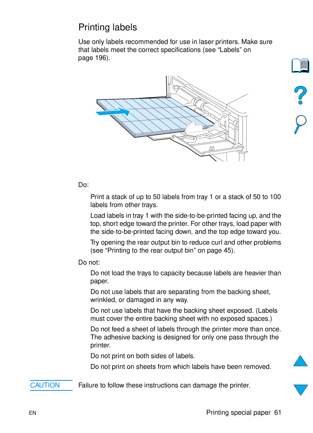 HP 4100N, 4100TN manual Printing labels, Do not 