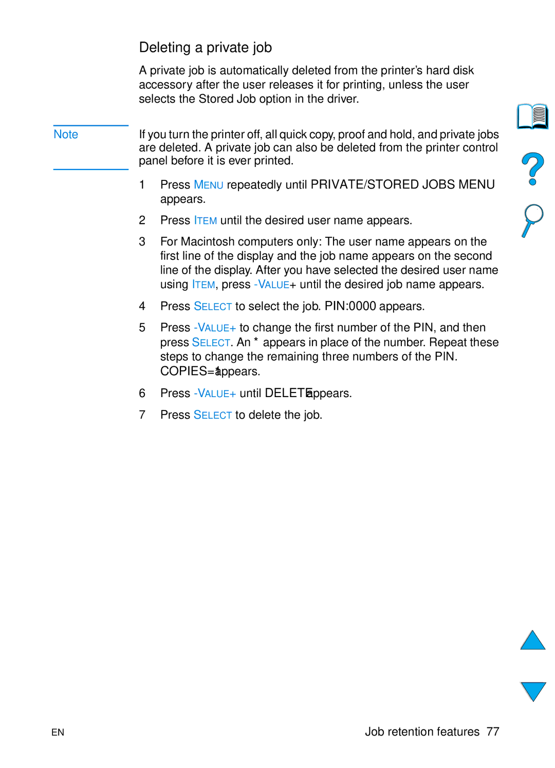 HP 4100N, 4100TN manual Deleting a private job 