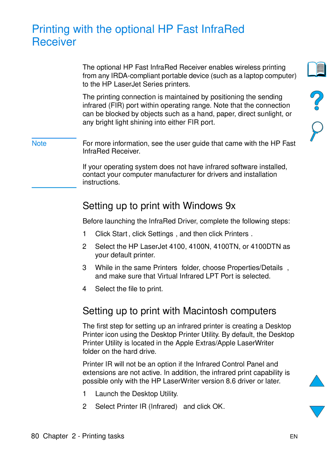HP 4100TN, 4100N manual Printing with the optional HP Fast InfraRed Receiver, Setting up to print with Windows 
