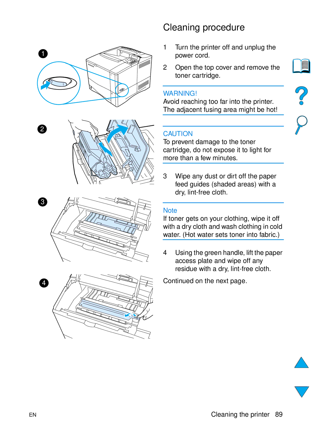 HP 4100N, 4100TN manual Cleaning procedure, On the next 