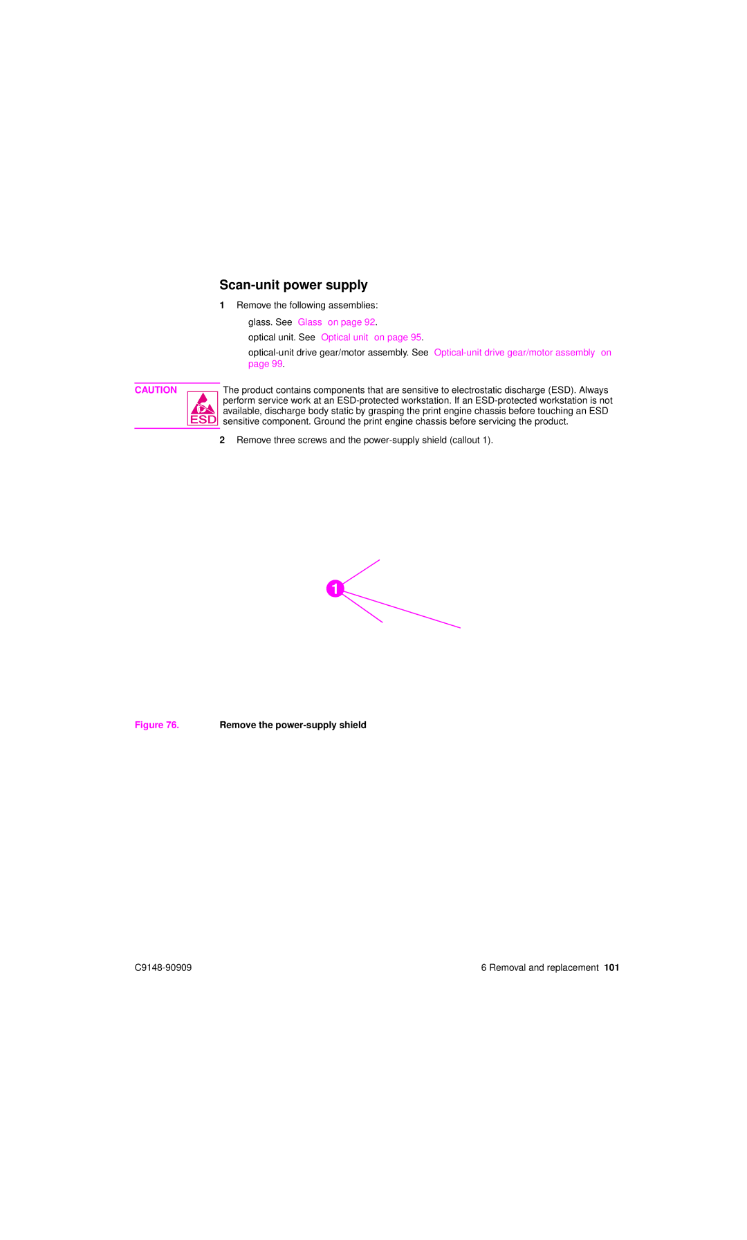 HP 4101mfp manual Scan-unit power supply, Remove the power-supply shield 