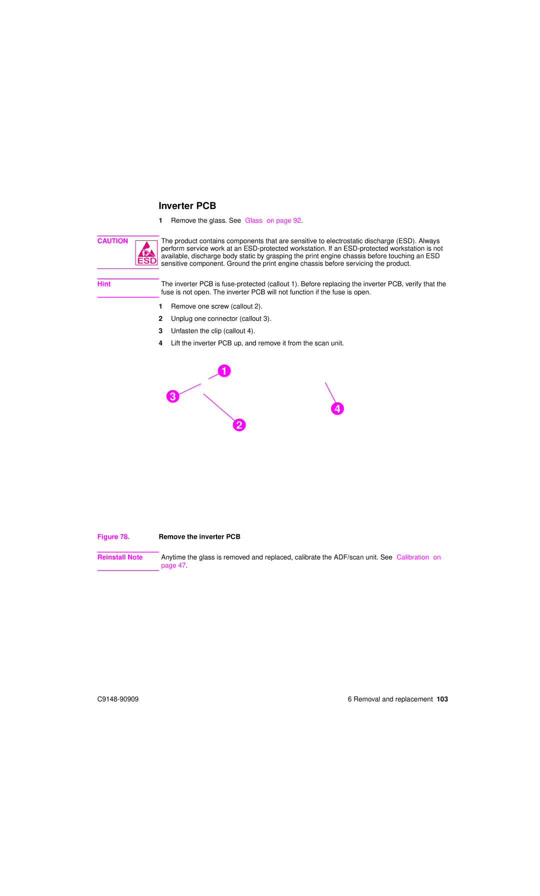 HP 4101mfp manual Remove the inverter PCB 