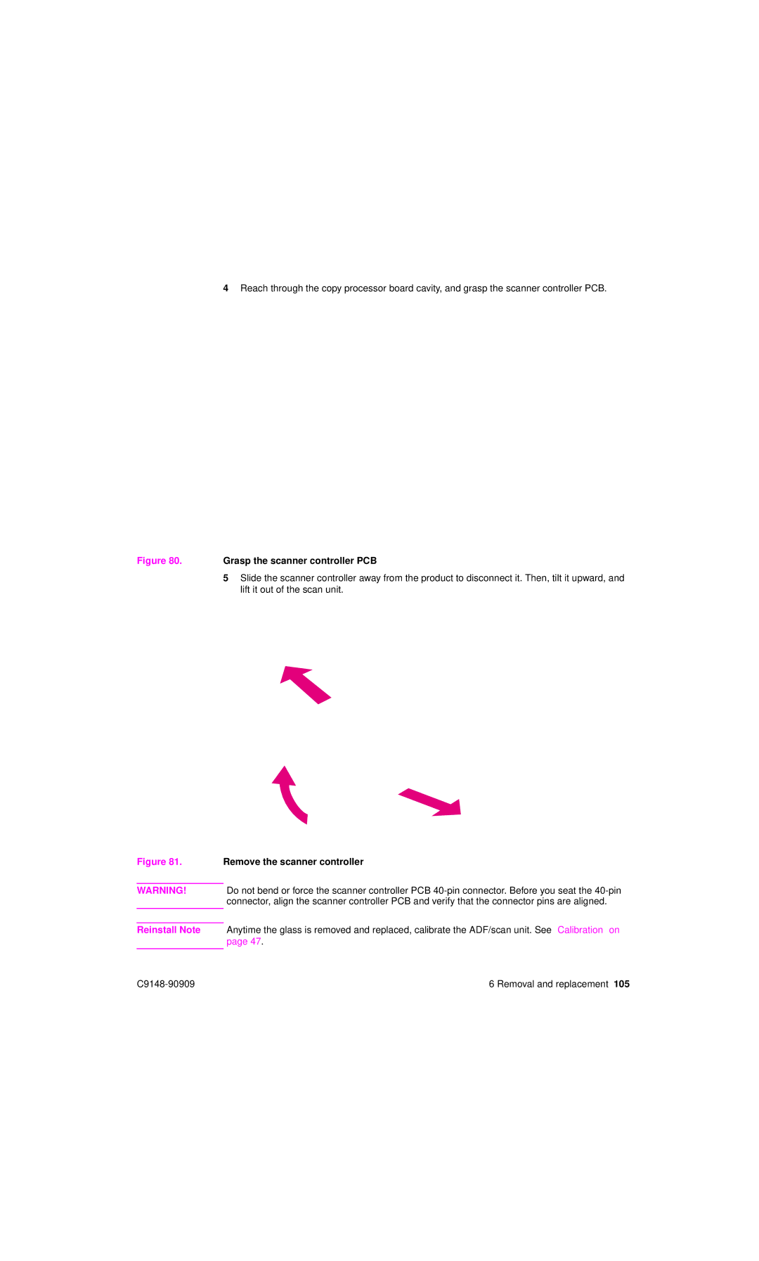 HP 4101mfp manual Grasp the scanner controller PCB 