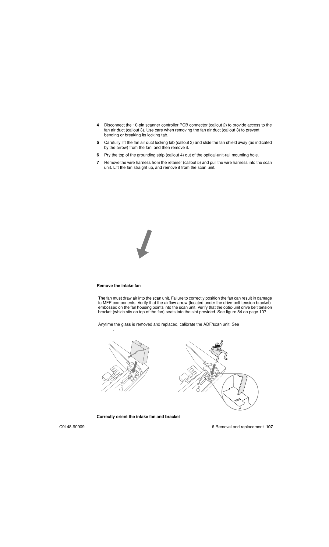 HP 4101mfp manual Remove the intake fan 