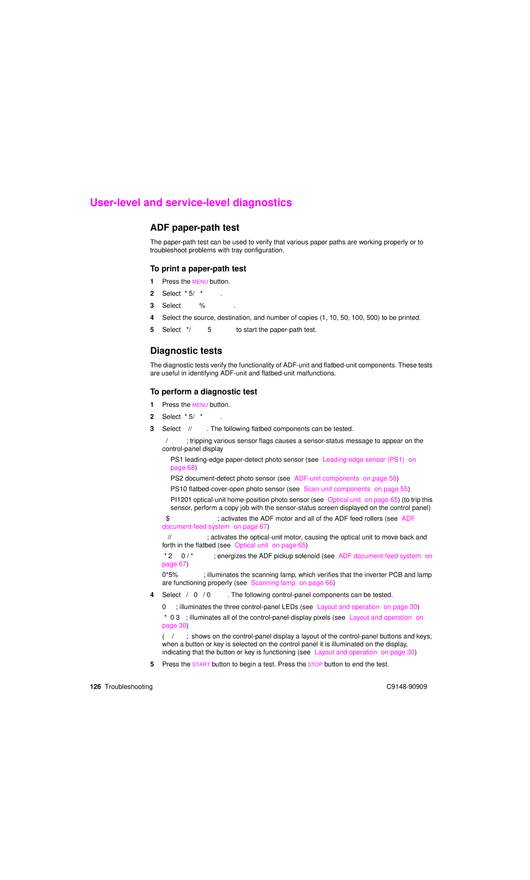 HP 4101mfp User-level and service-level diagnostics, ADF paper-path test, Diagnostic tests, To print a paper-path test 