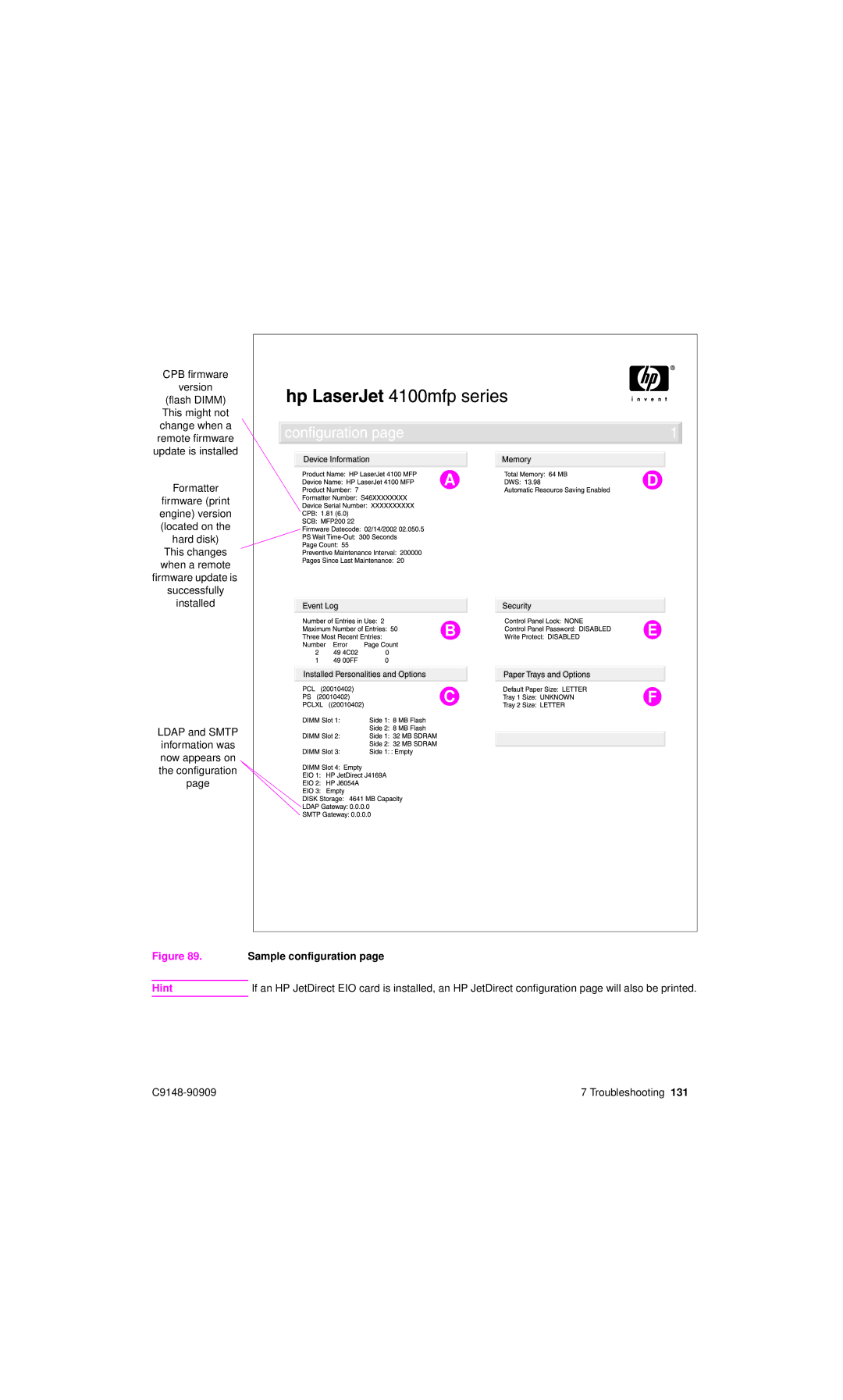 HP 4101mfp manual Sample configuration 