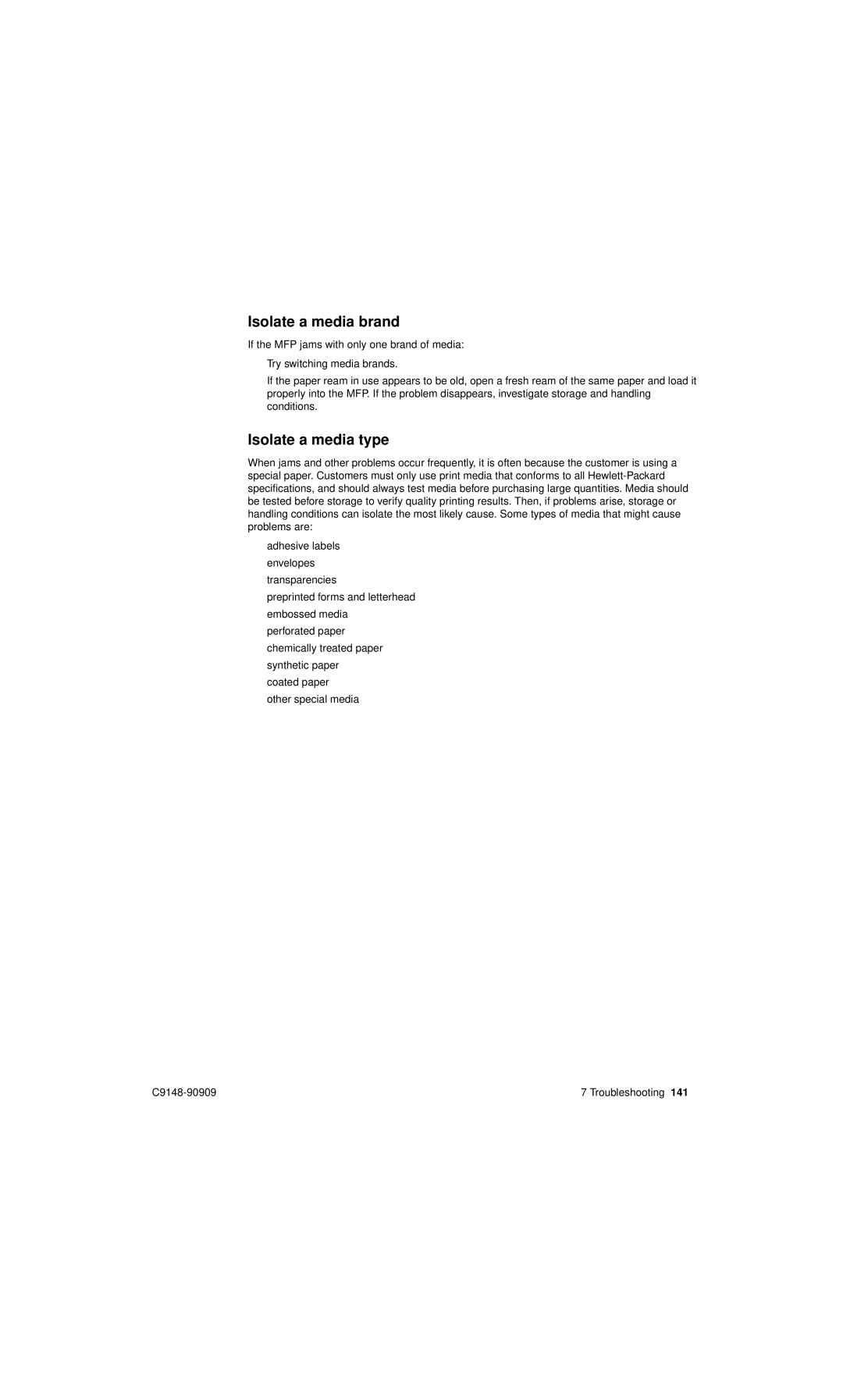 HP 4101mfp manual Isolate a media brand, Isolate a media type 