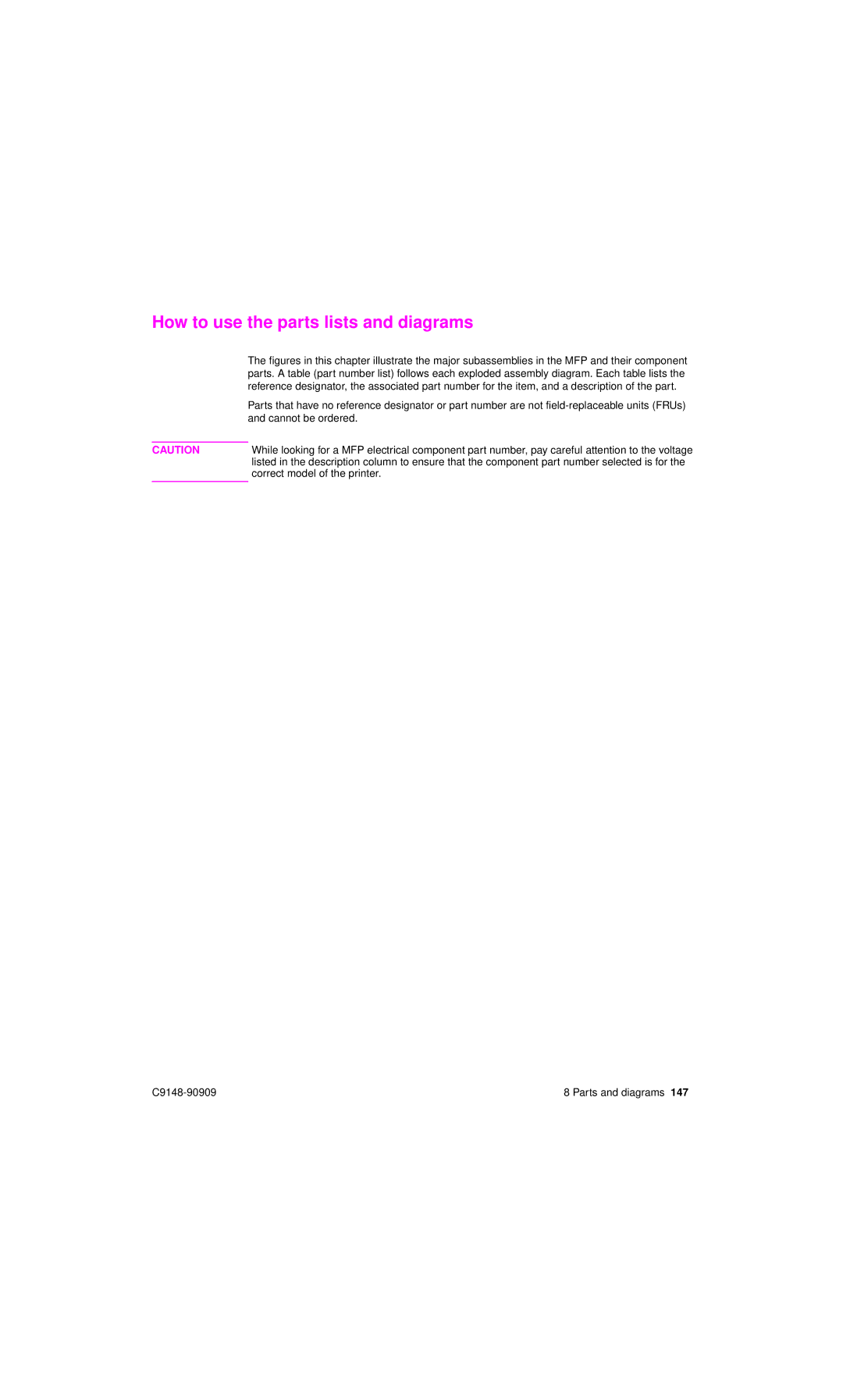 HP 4101mfp manual How to use the parts lists and diagrams 