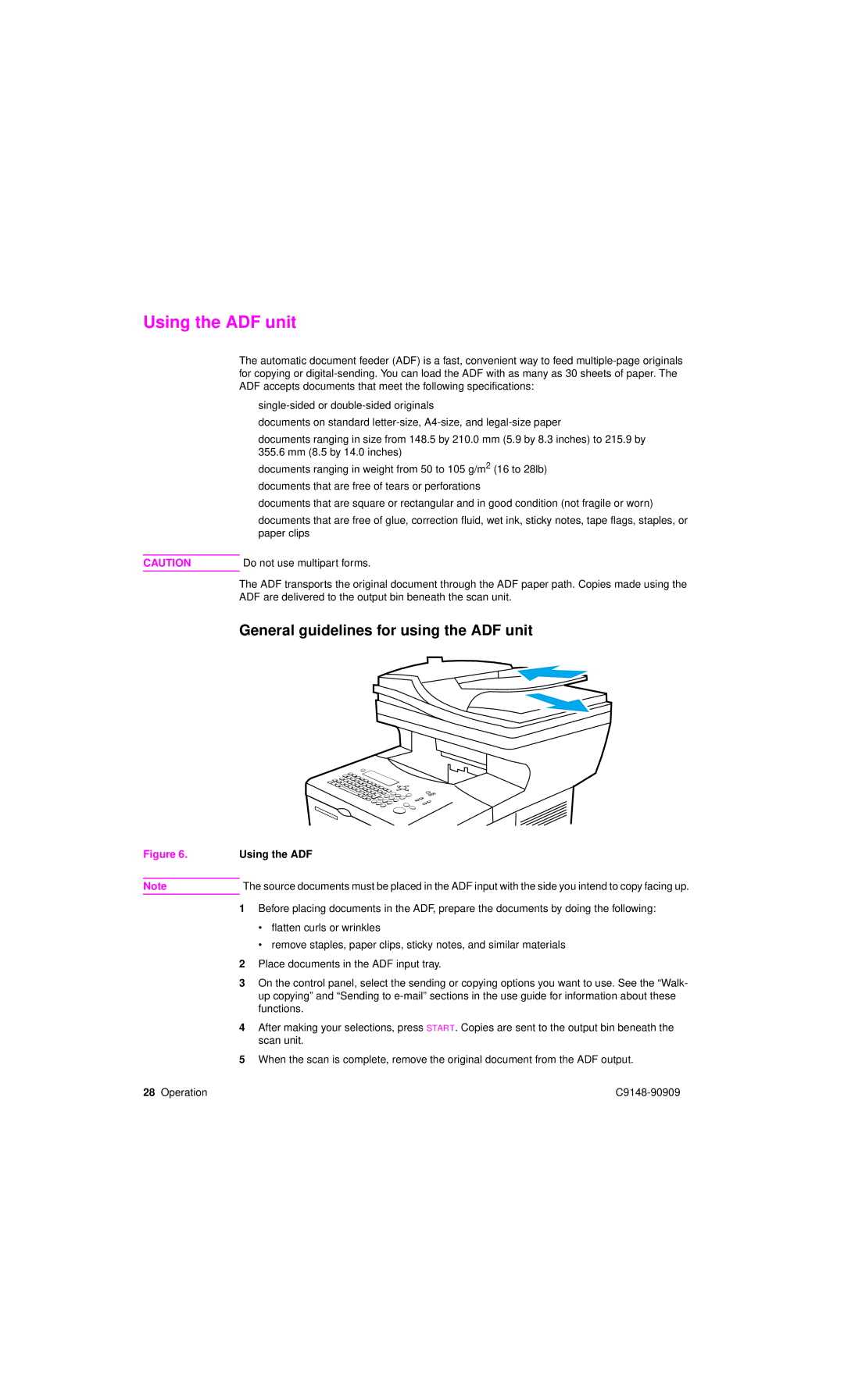 HP 4101mfp manual Using the ADF unit, General guidelines for using the ADF unit 