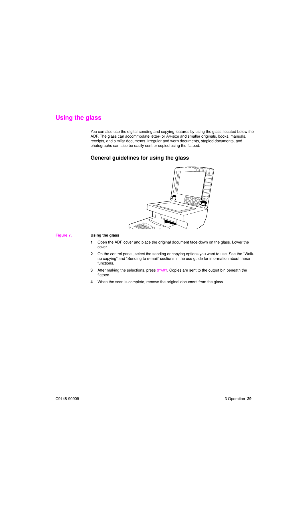 HP 4101mfp manual Using the glass, General guidelines for using the glass 