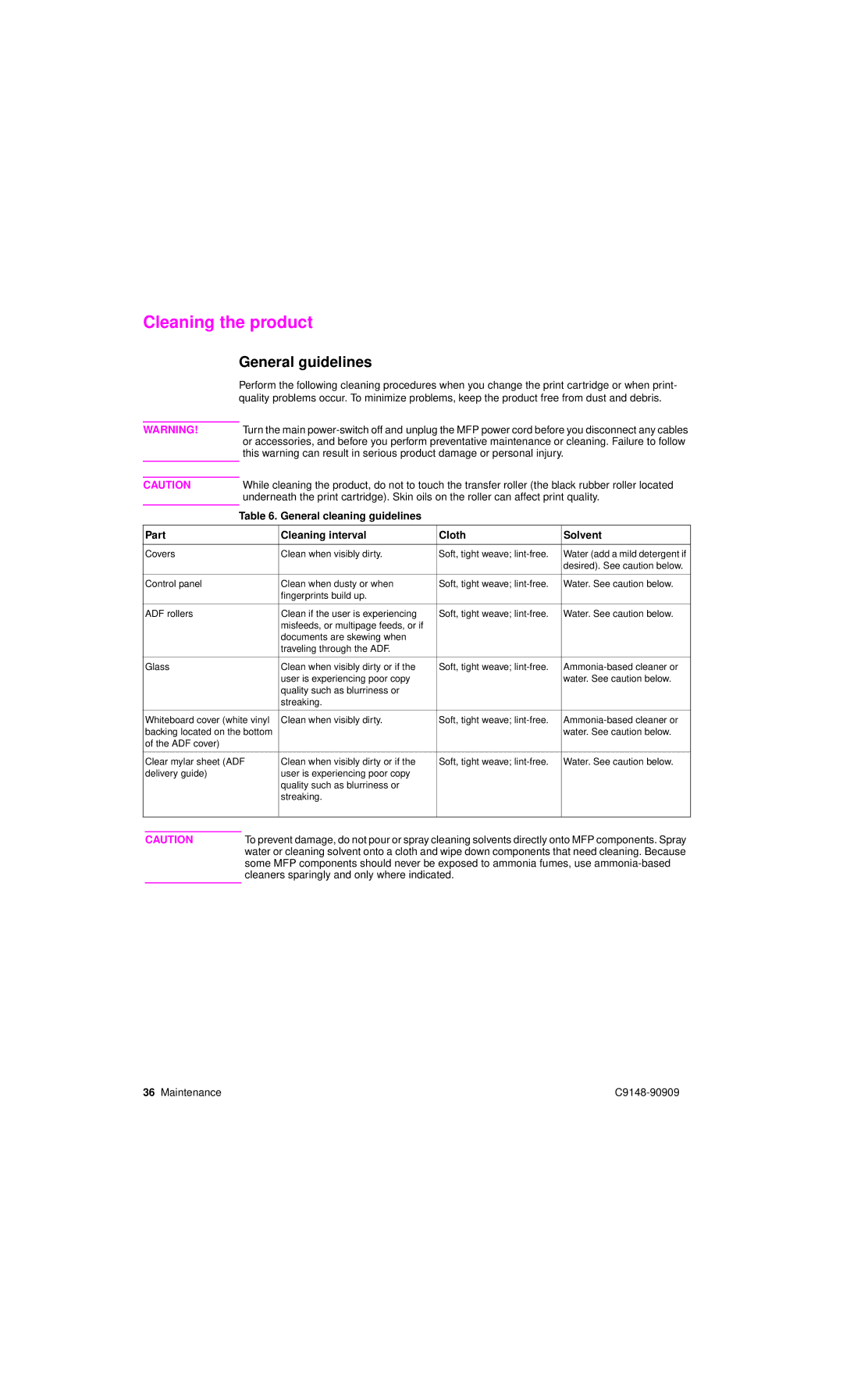 HP 4101mfp manual Cleaning the product, General guidelines 