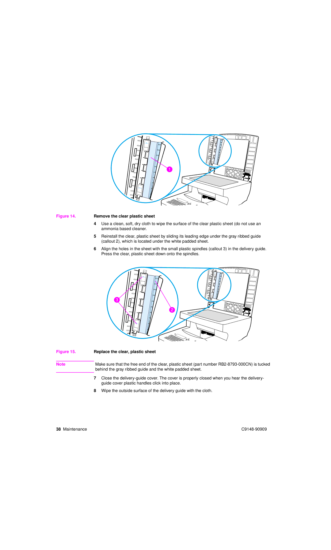 HP 4101mfp manual Remove the clear plastic sheet, Replace the clear, plastic sheet 