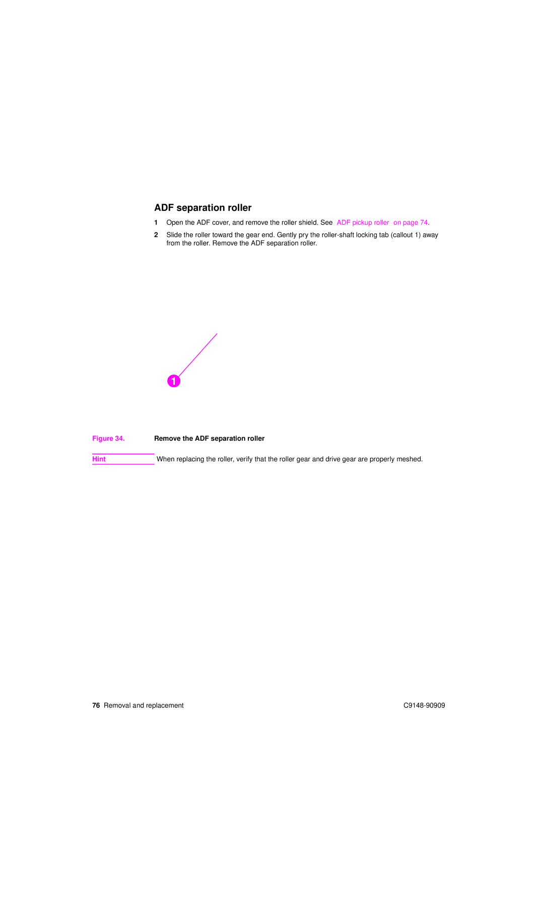 HP 4101mfp manual Remove the ADF separation roller 