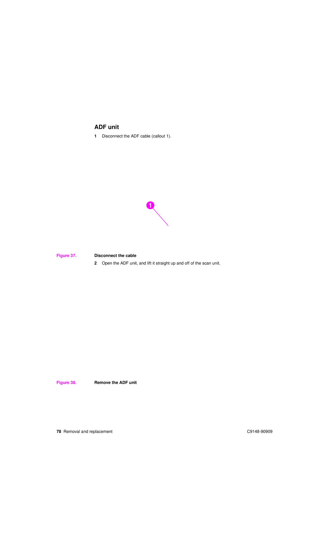 HP 4101mfp manual ADF unit, Disconnect the cable 