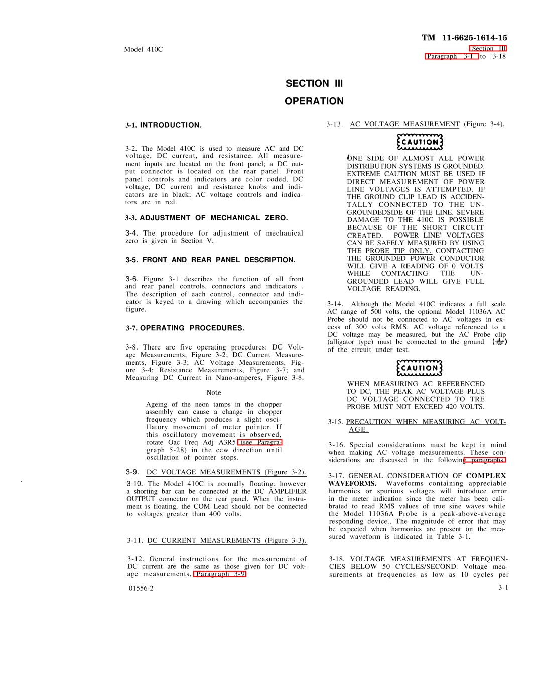 HP 410C manual Section Operation 