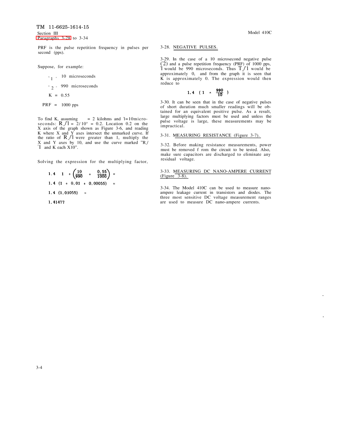 HP 410C manual Prf, Negative Pulses 