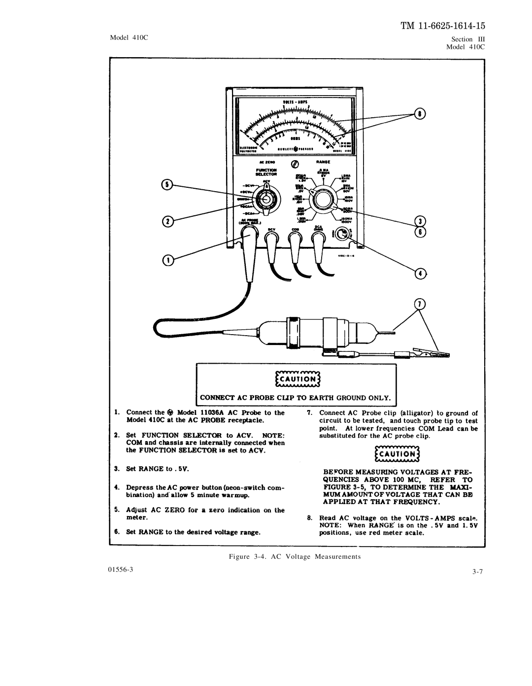 HP 410C manual AC Voltage Measurements 