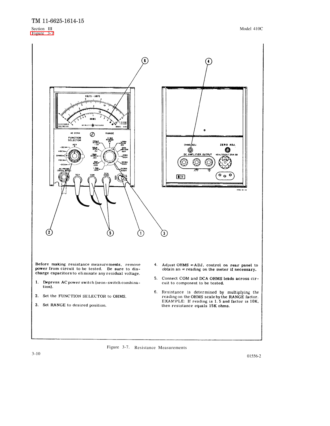 HP 410C manual Resistance Measurements 01556-2 