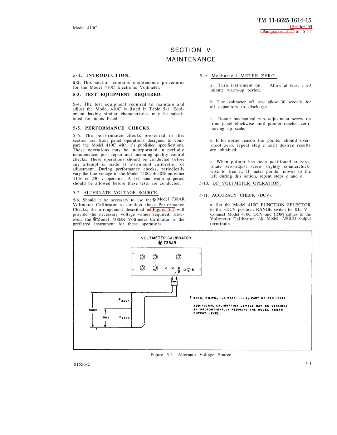 HP 410C manual Alternate Voltage Source, DC Voltmeter Operation Accuracy Check DCV 