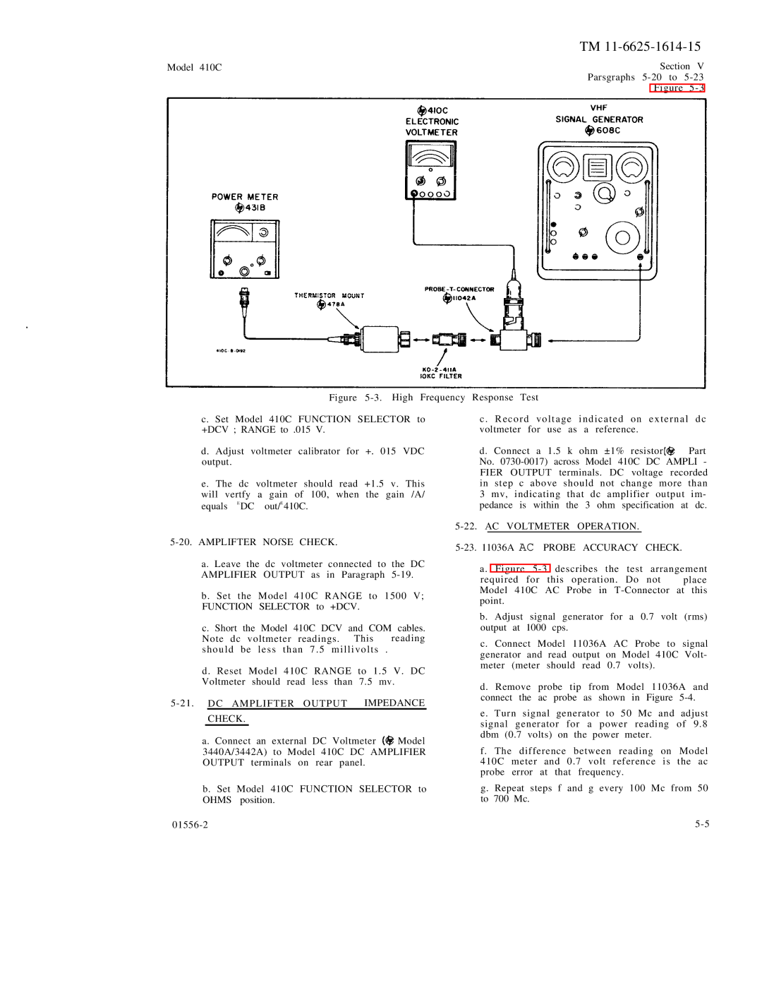 HP 410C manual DC Amplifter Output Impedance Check, AC Voltmeter Operation AC Probe Accuracy Check 