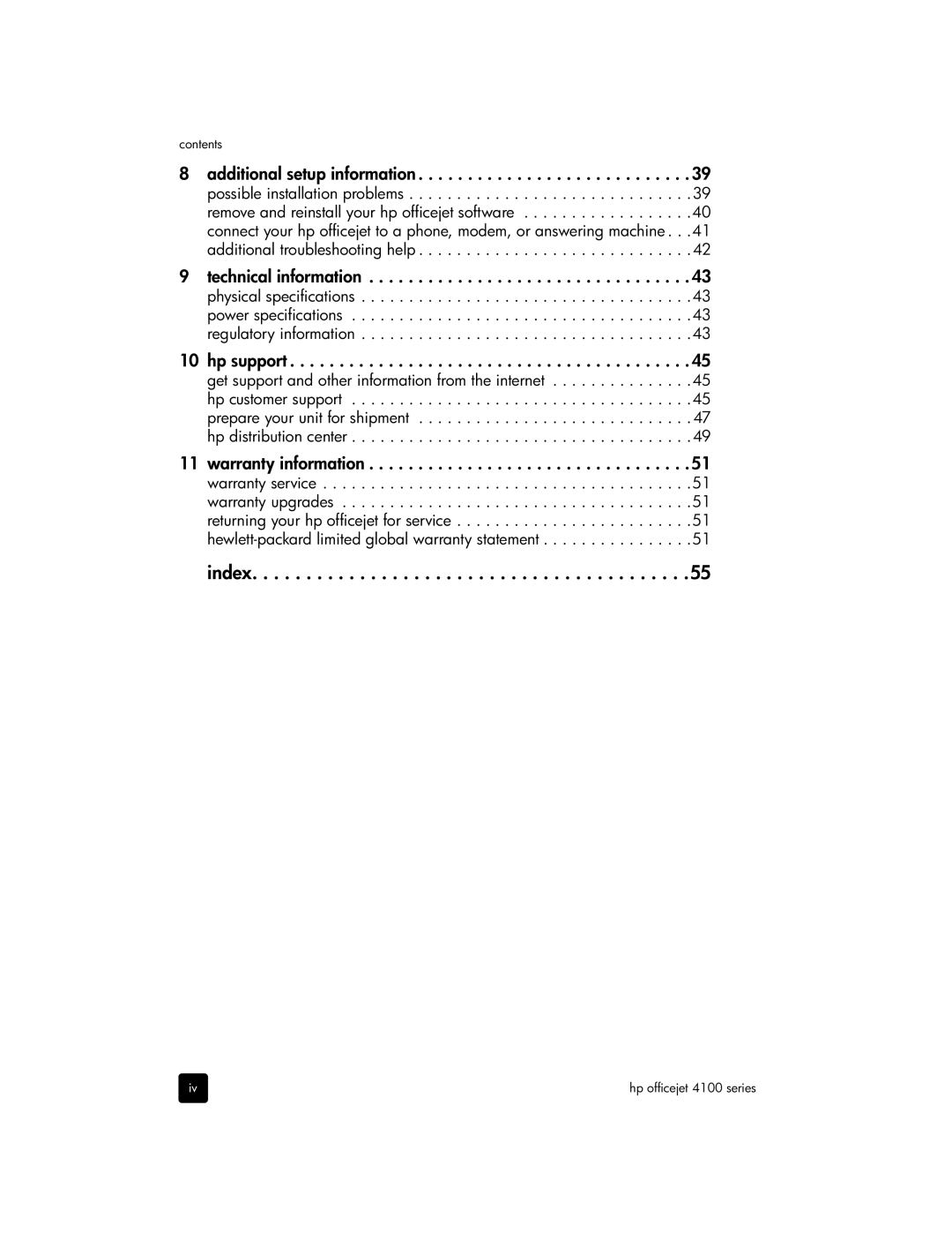 HP 4110xi, 4110v manual Index 