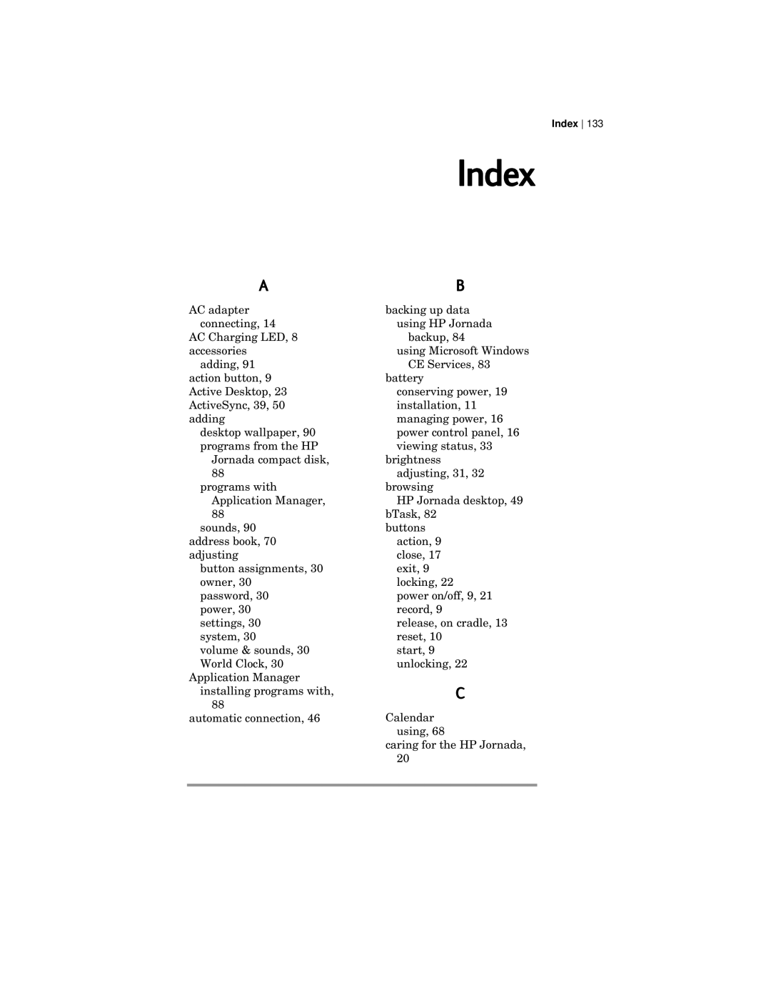 HP 420 manual Index 