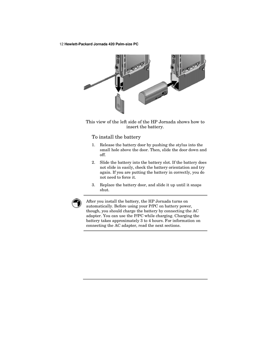 HP 420 manual To install the battery 