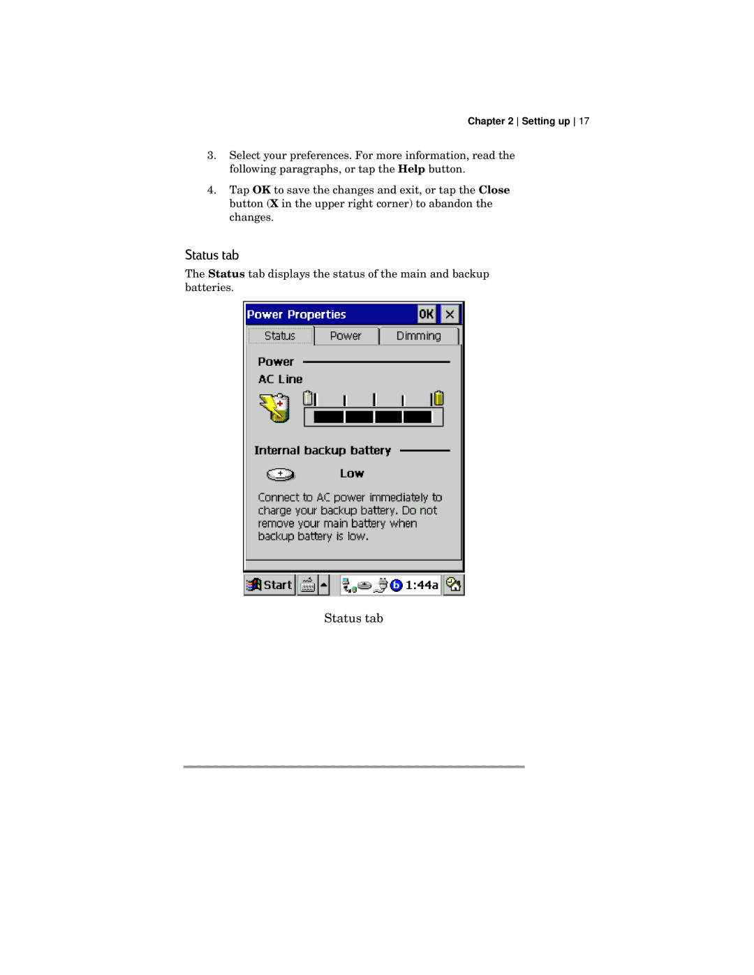 HP 420 manual Status tab 