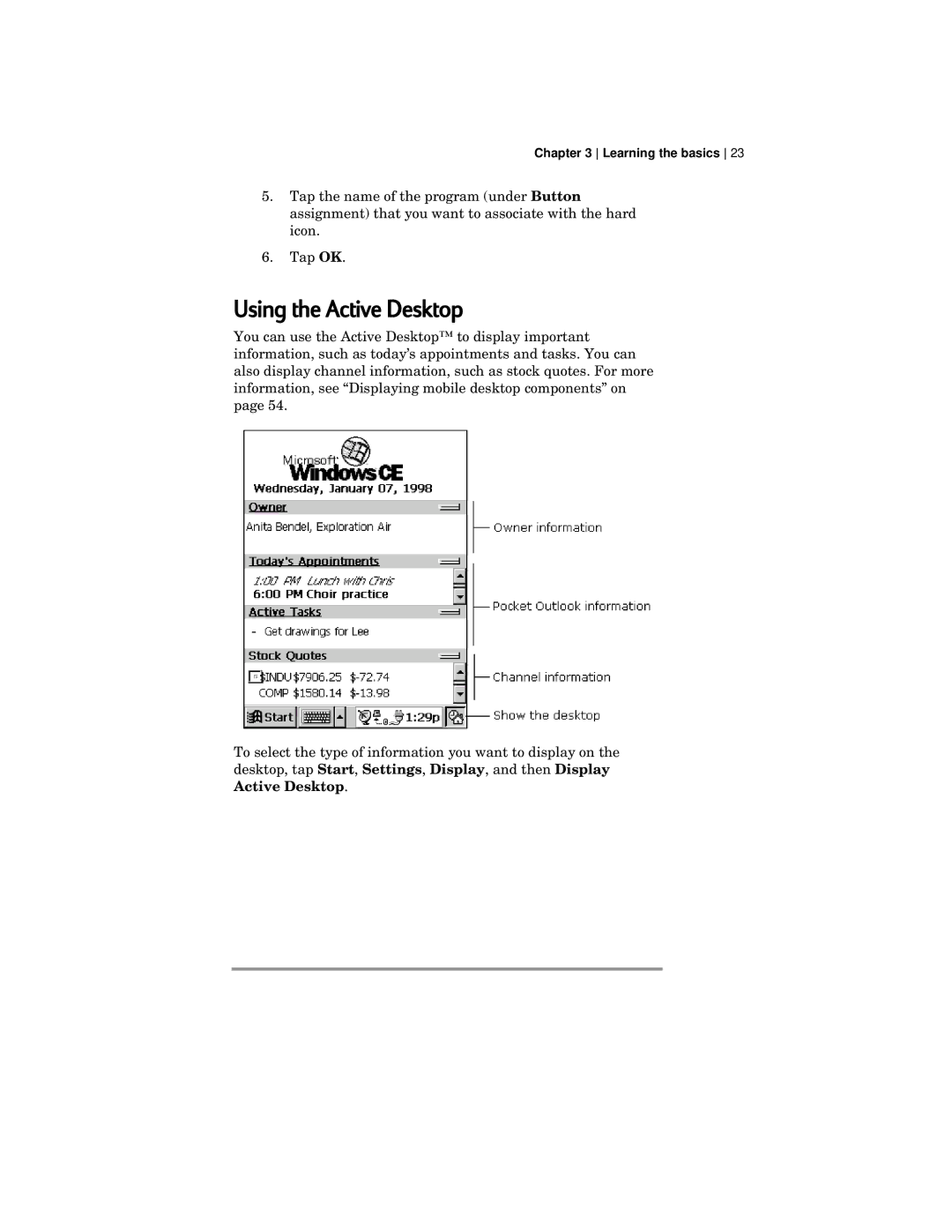 HP 420 manual Using the Active Desktop 