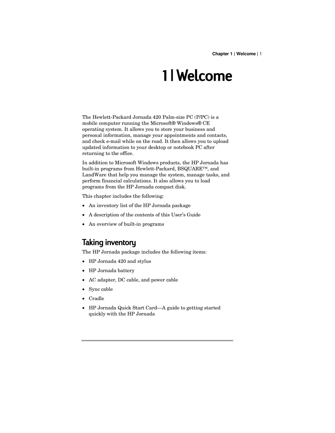 HP 420 manual Welcome, Taking inventory 