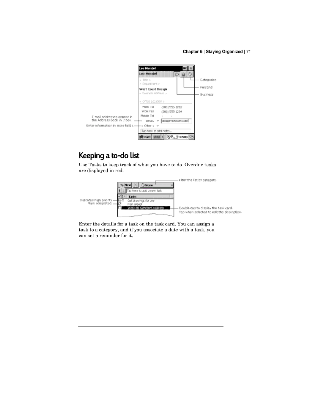 HP 420 manual Keeping a to-dolist 