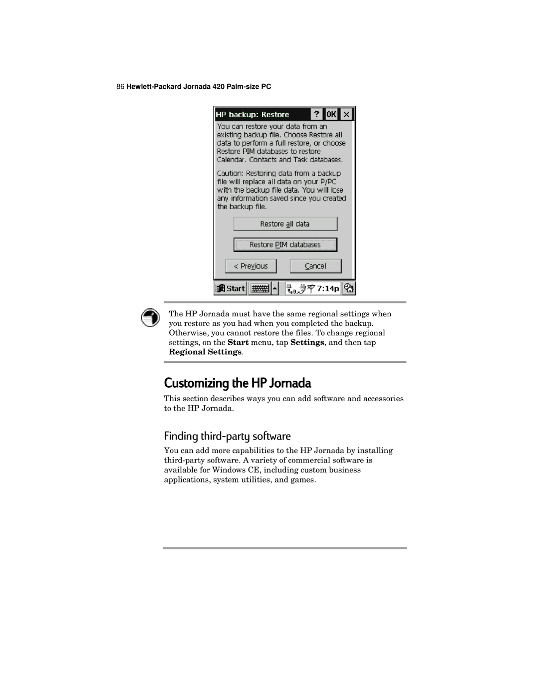 HP 420 manual Customizing the HP Jornada, Finding third-party software 