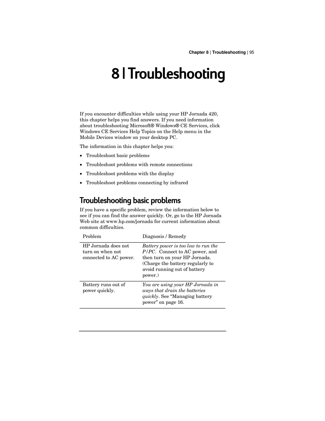 HP 420 manual Troubleshooting basic problems 